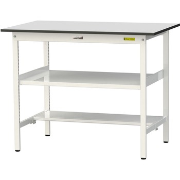 軽量作業台/耐荷重150kg_中間棚付き固定式_半面棚板付き_RoHS2指令対応塩ビシート天板_ワークテーブル150シリーズ 山金工業