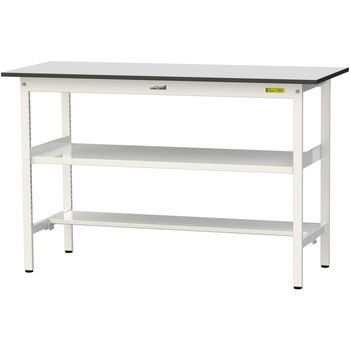 軽量作業台/耐荷重150kg_中間棚付き固定式_半面棚板付き_RoHS2指令対応塩ビシート天板_ワークテーブル150シリーズ 山金工業