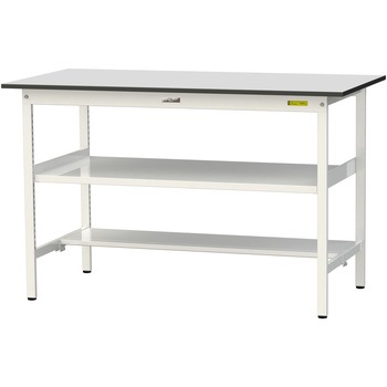 軽量作業台/耐荷重150kg_中間棚付き固定式_半面棚板付き_RoHS2指令対応塩ビシート天板_ワークテーブル150シリーズ 山金工業