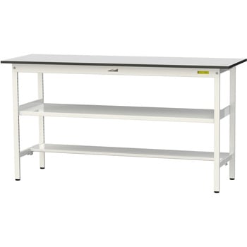 軽量作業台/耐荷重150kg_中間棚付き固定式_半面棚板付き_RoHS2指令対応塩ビシート天板_ワークテーブル150シリーズ 山金工業