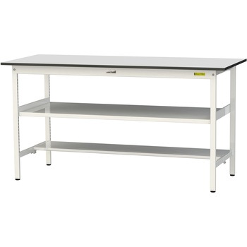 軽量作業台/耐荷重150kg_中間棚付き固定式_半面棚板付き_RoHS2指令対応塩ビシート天板_ワークテーブル150シリーズ 山金工業