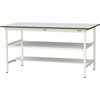 軽量作業台/耐荷重150kg_中間棚付き固定式_半面棚板付き_RoHS2指令対応塩ビシート天板_ワークテーブル150シリーズ 山金工業
