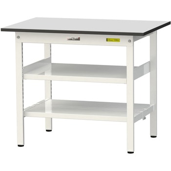 軽量作業台/耐荷重150kg_中間棚付き固定式_全面棚板付き_RoHS2指令対応塩ビシート天板_ワークテーブル150シリーズ 山金工業