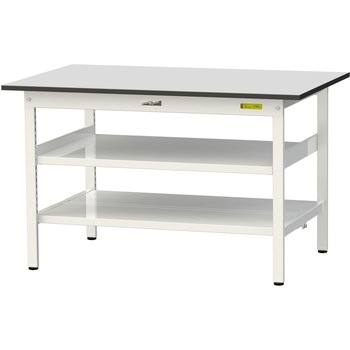 軽量作業台/耐荷重150kg_中間棚付き固定式_全面棚板付き_RoHS2指令対応塩ビシート天板_ワークテーブル150シリーズ 山金工業
