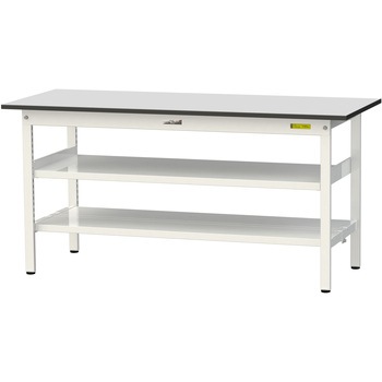 軽量作業台/耐荷重150kg_中間棚付き固定式_全面棚板付き_RoHS2指令対応塩ビシート天板_ワークテーブル150シリーズ 山金工業
