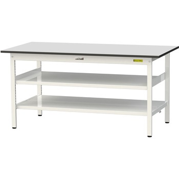 軽量作業台/耐荷重150kg_中間棚付き固定式_全面棚板付き_RoHS2指令対応塩ビシート天板_ワークテーブル150シリーズ 山金工業