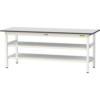 軽量作業台/耐荷重150kg_中間棚付き固定式_全面棚板付き_RoHS2指令対応塩ビシート天板_ワークテーブル150シリーズ 山金工業