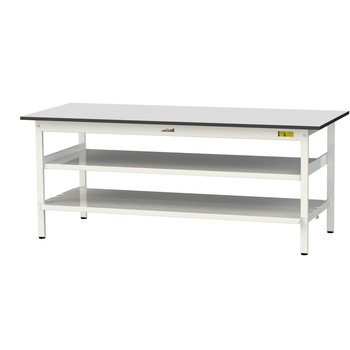 軽量作業台/耐荷重150kg_中間棚付き固定式_全面棚板付き_RoHS2指令対応塩ビシート天板_ワークテーブル150シリーズ 山金工業