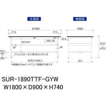 軽量作業台/耐荷重150kg_中間棚付き固定式_全面棚板付き_RoHS2指令対応塩ビシート天板_ワークテーブル150シリーズ 山金工業
