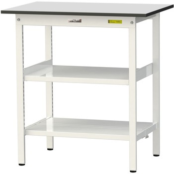 軽量作業台/耐荷重150kg_中間棚付き固定式_全面棚板付き_RoHS2指令対応塩ビシート天板_ワークテーブル150シリーズ 山金工業