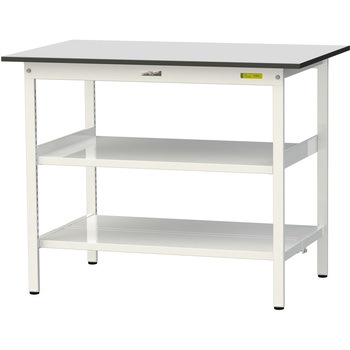 軽量作業台/耐荷重150kg_中間棚付き固定式_全面棚板付き_RoHS2指令対応塩ビシート天板_ワークテーブル150シリーズ 山金工業
