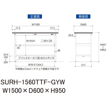 軽量作業台/耐荷重150kg_中間棚付き固定式_全面棚板付き_RoHS2指令対応塩ビシート天板_ワークテーブル150シリーズ 山金工業