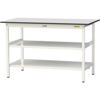 軽量作業台/耐荷重150kg_中間棚付き固定式_全面棚板付き_RoHS2指令対応塩ビシート天板_ワークテーブル150シリーズ 山金工業