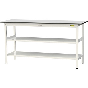 軽量作業台/耐荷重150kg_中間棚付き固定式_全面棚板付き_RoHS2指令対応塩ビシート天板_ワークテーブル150シリーズ 山金工業