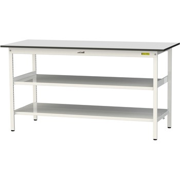 軽量作業台/耐荷重150kg_中間棚付き固定式_全面棚板付き_RoHS2指令対応塩ビシート天板_ワークテーブル150シリーズ 山金工業