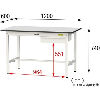 軽量作業台/耐荷重150kg_引き出し付き固定式_RoHS2指令対応塩ビシート天板_ワークテーブル150シリーズ 山金工業