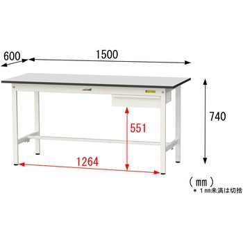 軽量作業台/耐荷重150kg_引き出し付き固定式_RoHS2指令対応塩ビシート天板_ワークテーブル150シリーズ 山金工業