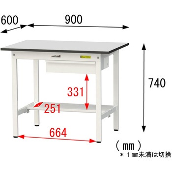 軽量作業台/耐荷重150kg_引き出し付き固定式_半面棚板付き_RoHS2指令対応塩ビシート天板_ワークテーブル150シリーズ - 山金工業