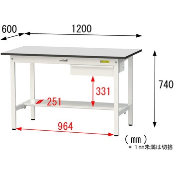 軽量作業台/耐荷重150kg_引き出し付き固定式_半面棚板付き_RoHS2指令対応塩ビシート天板_ワークテーブル150シリーズ 山金工業