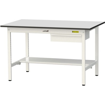 軽量作業台/耐荷重150kg_引き出し付き固定式_半面棚板付き_RoHS2指令対応塩ビシート天板_ワークテーブル150シリーズ 山金工業