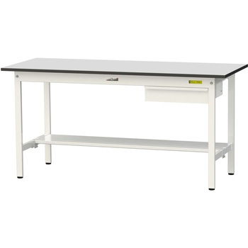 軽量作業台/耐荷重150kg_引き出し付き固定式_半面棚板付き_RoHS2指令対応塩ビシート天板_ワークテーブル150シリーズ 山金工業