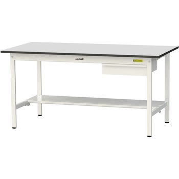 軽量作業台/耐荷重150kg_引き出し付き固定式_半面棚板付き_RoHS2指令対応塩ビシート天板_ワークテーブル150シリーズ 山金工業