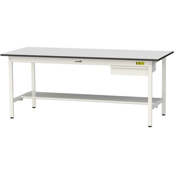 軽量作業台/耐荷重150kg_引き出し付き固定式_半面棚板付き_RoHS2指令対応塩ビシート天板_ワークテーブル150シリーズ 山金工業