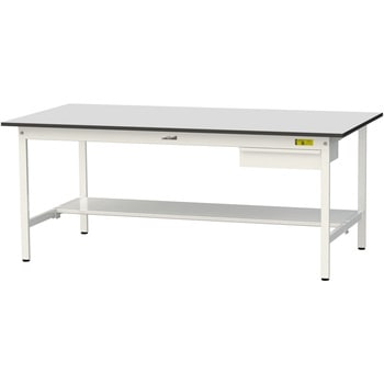 軽量作業台/耐荷重150kg_引き出し付き固定式_半面棚板付き_RoHS2指令対応塩ビシート天板_ワークテーブル150シリーズ 山金工業