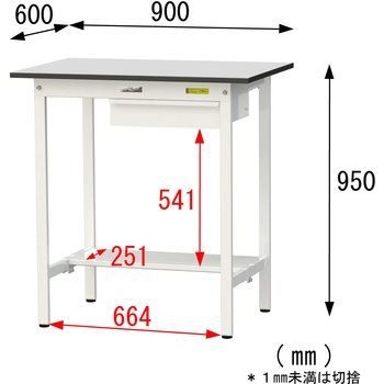 軽量作業台/耐荷重150kg_引き出し付き固定式_半面棚板付き_RoHS2指令対応塩ビシート天板_ワークテーブル150シリーズ 山金工業