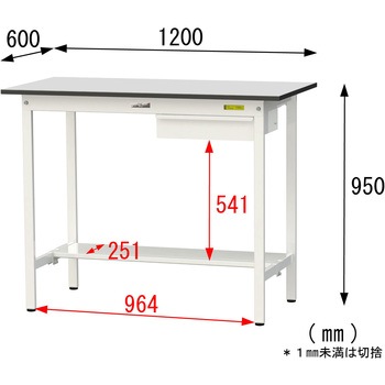軽量作業台/耐荷重150kg_引き出し付き固定式_半面棚板付き_RoHS2指令対応塩ビシート天板_ワークテーブル150シリーズ 山金工業