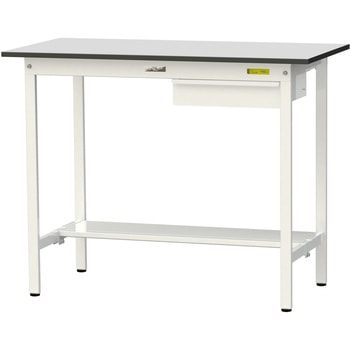 軽量作業台/耐荷重150kg_引き出し付き固定式_半面棚板付き_RoHS2指令対応塩ビシート天板_ワークテーブル150シリーズ 山金工業