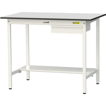 軽量作業台/耐荷重150kg_引き出し付き固定式_半面棚板付き_RoHS2指令対応塩ビシート天板_ワークテーブル150シリーズ 山金工業