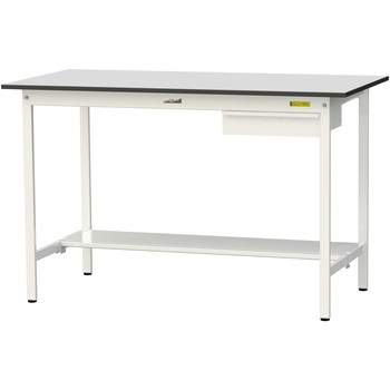 軽量作業台/耐荷重150kg_引き出し付き固定式_半面棚板付き_RoHS2指令対応塩ビシート天板_ワークテーブル150シリーズ 山金工業