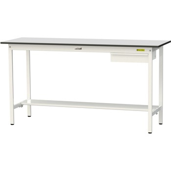 軽量作業台/耐荷重150kg_引き出し付き固定式_半面棚板付き_RoHS2指令対応塩ビシート天板_ワークテーブル150シリーズ 山金工業