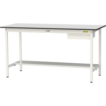 軽量作業台/耐荷重150kg_引き出し付き固定式_半面棚板付き_RoHS2指令対応塩ビシート天板_ワークテーブル150シリーズ 山金工業