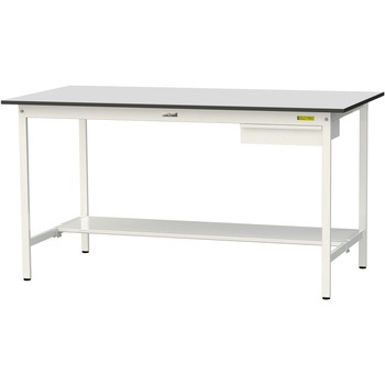 軽量作業台/耐荷重150kg_引き出し付き固定式_半面棚板付き_RoHS2指令対応塩ビシート天板_ワークテーブル150シリーズ 山金工業