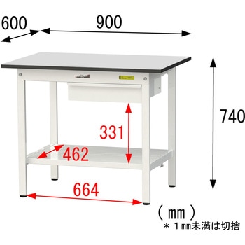 軽量作業台/耐荷重150kg_引き出し付き固定式_全面棚板付き_RoHS2指令対応塩ビシート天板_ワークテーブル150シリーズ 山金工業