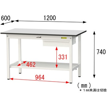 軽量作業台/耐荷重150kg_引き出し付き固定式_全面棚板付き_RoHS2指令対応塩ビシート天板_ワークテーブル150シリーズ 山金工業