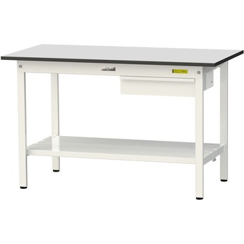 軽量作業台/耐荷重150kg_引き出し付き固定式_全面棚板付き_RoHS2指令対応塩ビシート天板_ワークテーブル150シリーズ 山金工業