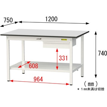 軽量作業台/耐荷重150kg_引き出し付き固定式_全面棚板付き_RoHS2指令対応塩ビシート天板_ワークテーブル150シリーズ 山金工業