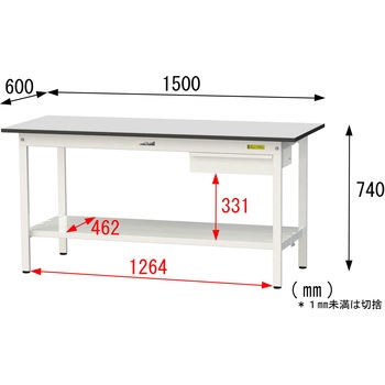 軽量作業台/耐荷重150kg_引き出し付き固定式_全面棚板付き_RoHS2指令対応塩ビシート天板_ワークテーブル150シリーズ 山金工業