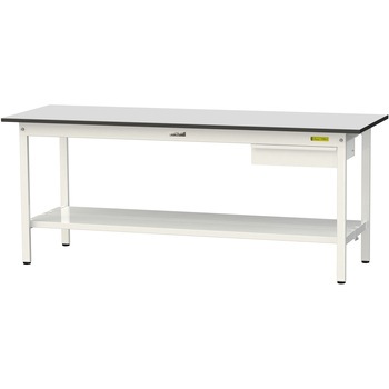 軽量作業台/耐荷重150kg_引き出し付き固定式_全面棚板付き_RoHS2指令対応塩ビシート天板_ワークテーブル150シリーズ 山金工業