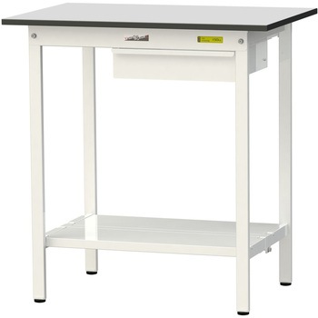 軽量作業台/耐荷重150kg_引き出し付き固定式_全面棚板付き_RoHS2指令対応塩ビシート天板_ワークテーブル150シリーズ 山金工業