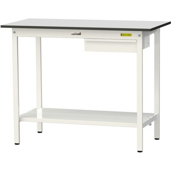 軽量作業台/耐荷重150kg_引き出し付き固定式_全面棚板付き_RoHS2指令対応塩ビシート天板_ワークテーブル150シリーズ 山金工業