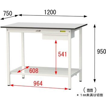 軽量作業台/耐荷重150kg_引き出し付き固定式_全面棚板付き_RoHS2指令対応塩ビシート天板_ワークテーブル150シリーズ 山金工業