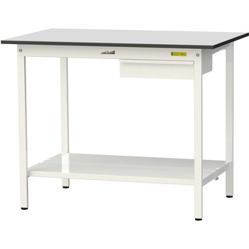 軽量作業台/耐荷重150kg_引き出し付き固定式_全面棚板付き_RoHS2指令対応塩ビシート天板_ワークテーブル150シリーズ 山金工業