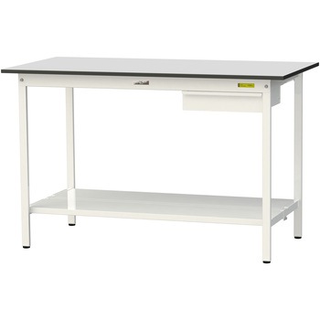 軽量作業台/耐荷重150kg_引き出し付き固定式_全面棚板付き_RoHS2指令対応塩ビシート天板_ワークテーブル150シリーズ 山金工業