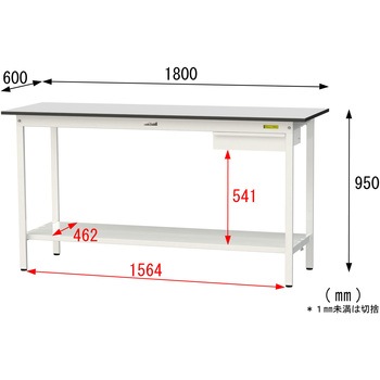 軽量作業台/耐荷重150kg_引き出し付き固定式_全面棚板付き_RoHS2指令対応塩ビシート天板_ワークテーブル150シリーズ 山金工業