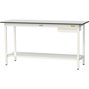 軽量作業台/耐荷重150kg_引き出し付き固定式_全面棚板付き_RoHS2指令対応塩ビシート天板_ワークテーブル150シリーズ 山金工業