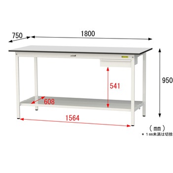 軽量作業台/耐荷重150kg_引き出し付き固定式_全面棚板付き_RoHS2指令対応塩ビシート天板_ワークテーブル150シリーズ 山金工業